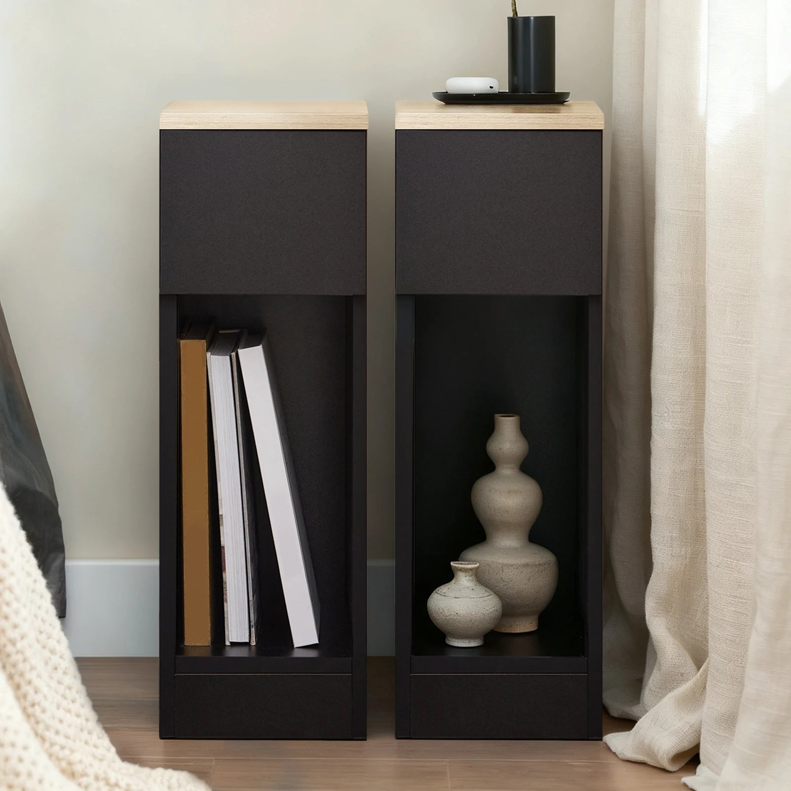 Lot de 2 tables de chevet blanches à plateau en bois