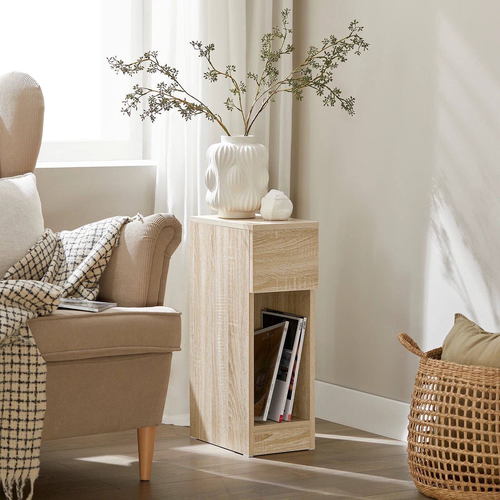 Lot de 2 tables de chevet blanches à plateau en bois