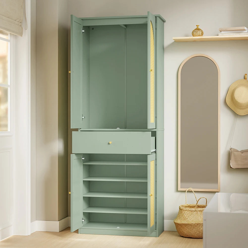 Armoire à chaussures étroite en rotin avec 4 portes Alcovea