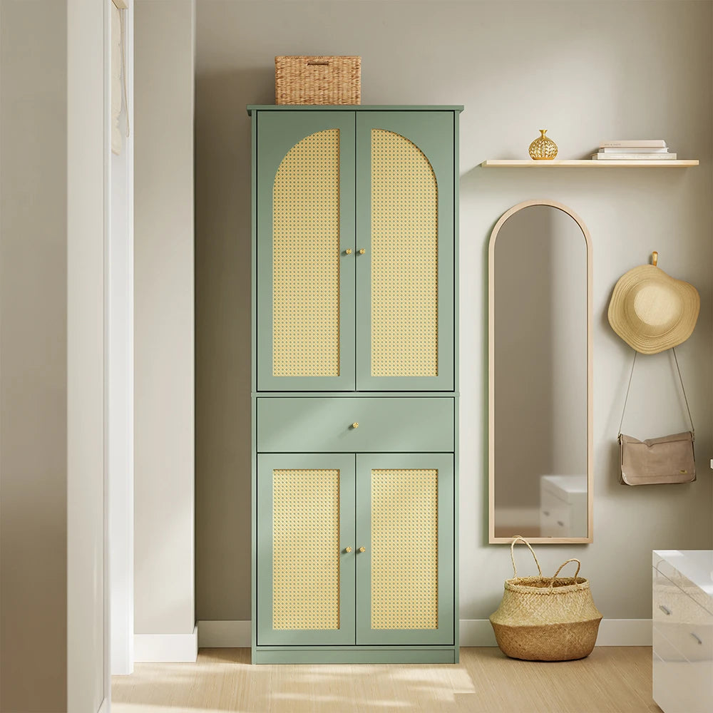 Armoire à chaussures étroite en rotin avec 4 portes Alcovea