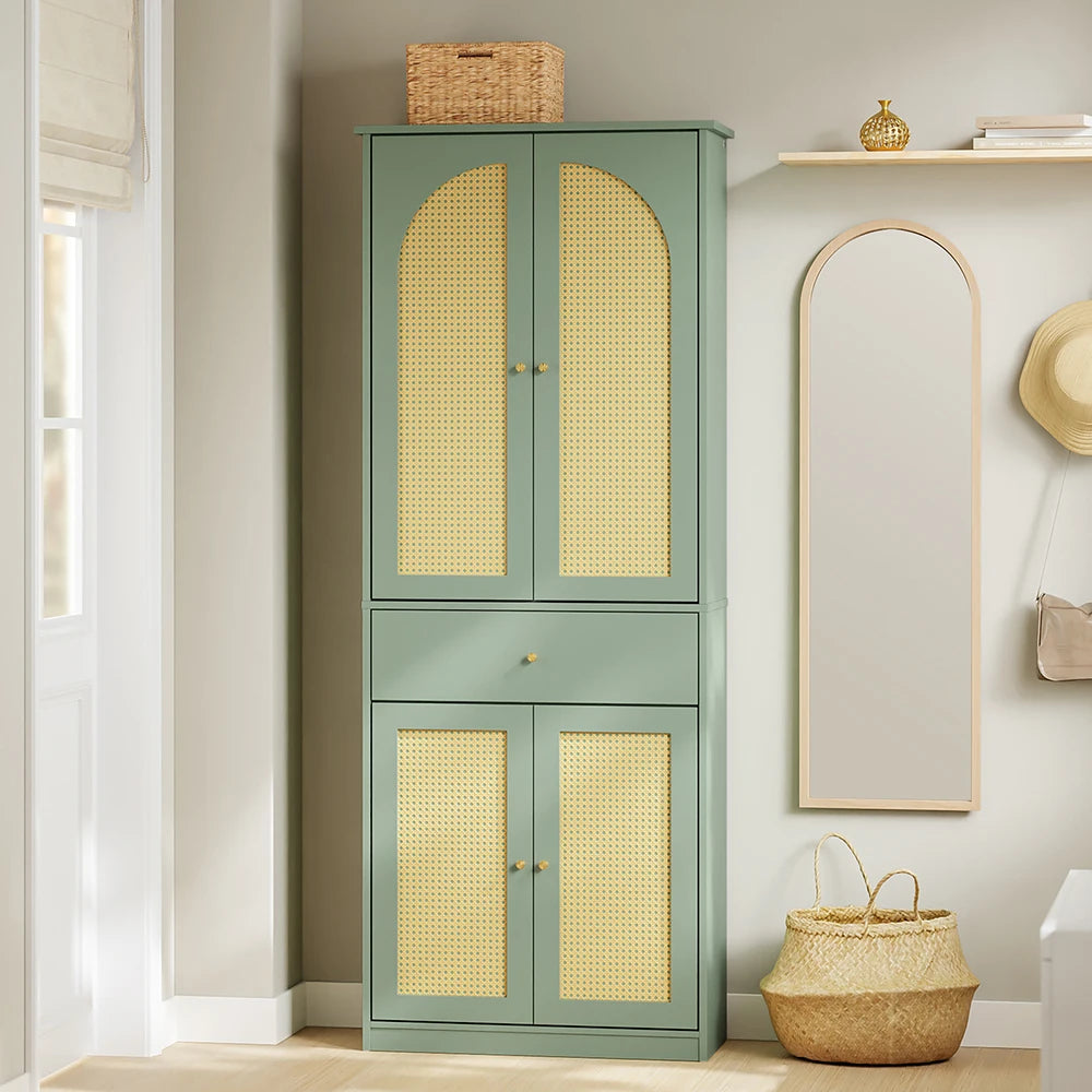 Armoire à chaussures étroite en rotin avec 4 portes Alcovea