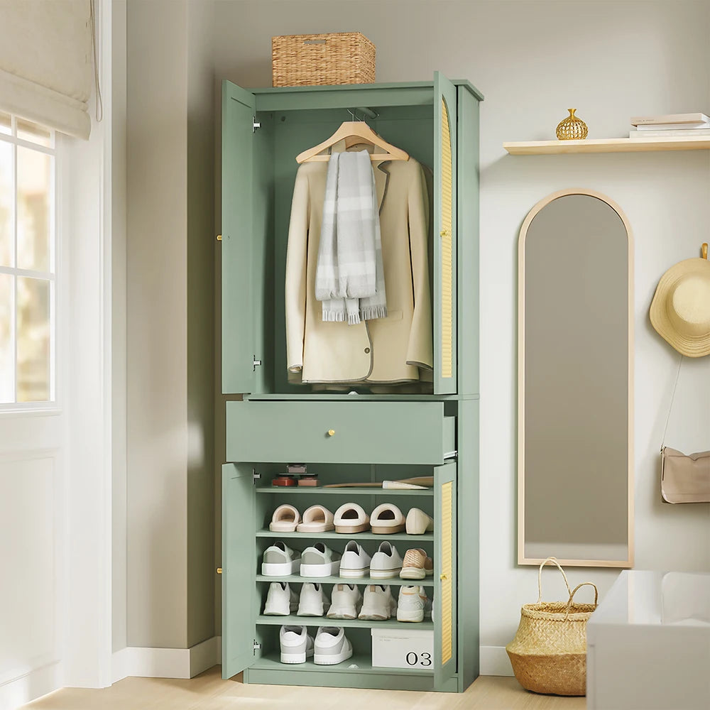 Armoire à chaussures étroite en rotin avec 4 portes Alcovea