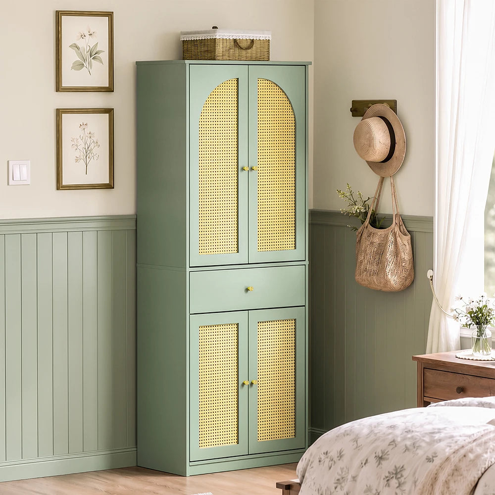 Armoire à chaussures étroite en rotin avec 4 portes Alcovea