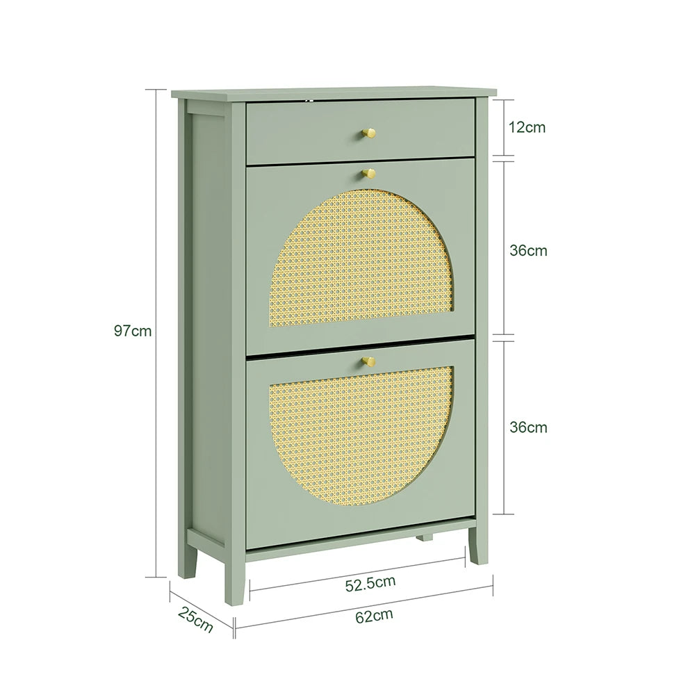 Armoire à chaussures étroite en rotin avec tiroirs Alcovea