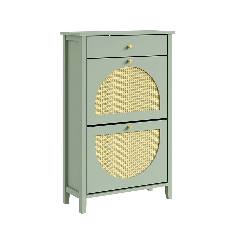 Armoire à chaussures étroite en rotin avec tiroirs Alcovea