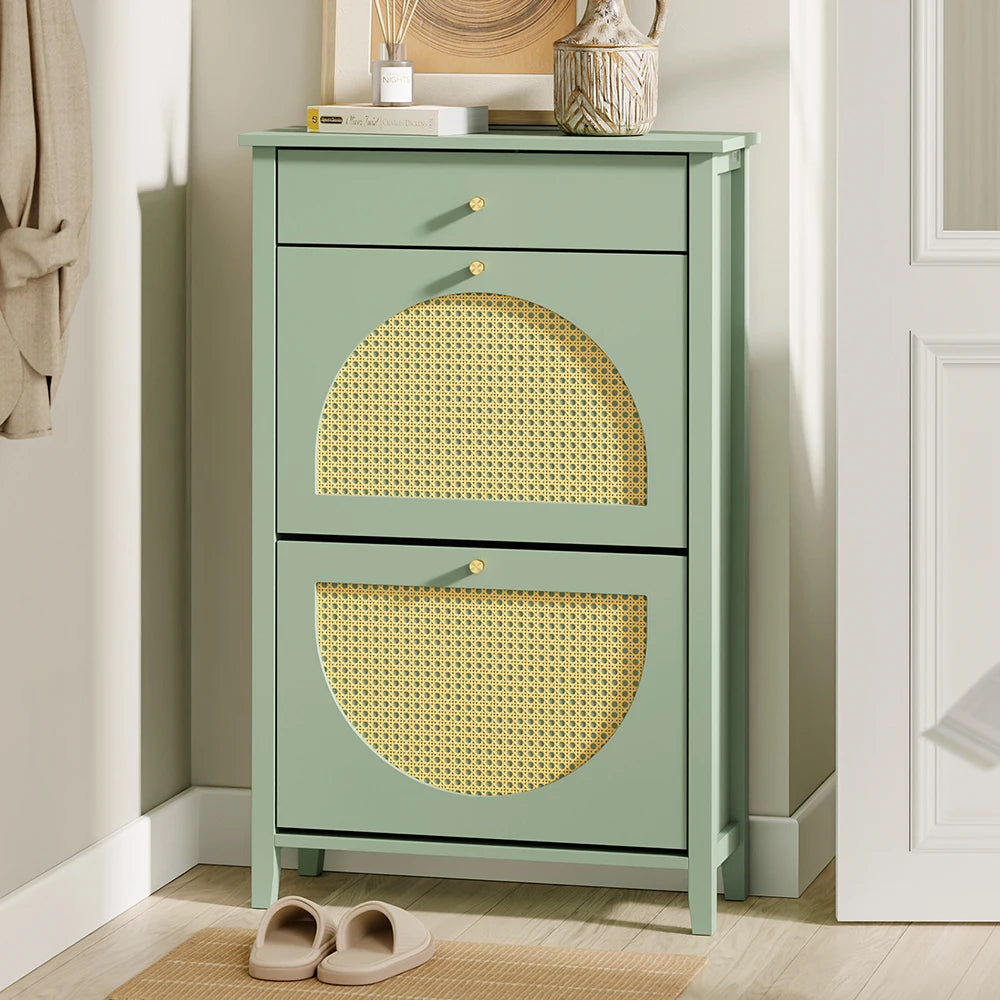 Armoire à chaussures étroite en rotin avec tiroirs Alcovea