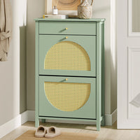 Armoire à chaussures étroite en rotin avec tiroirs Alcovea