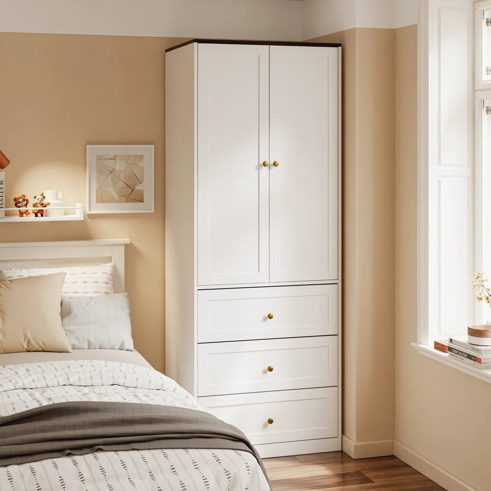 Armoire enfant étroite avec portes et 3 tiroirs Alcovea