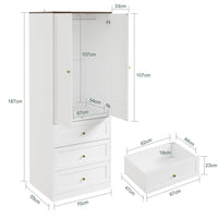 Armoire enfant étroite avec portes et 3 tiroirs Alcovea