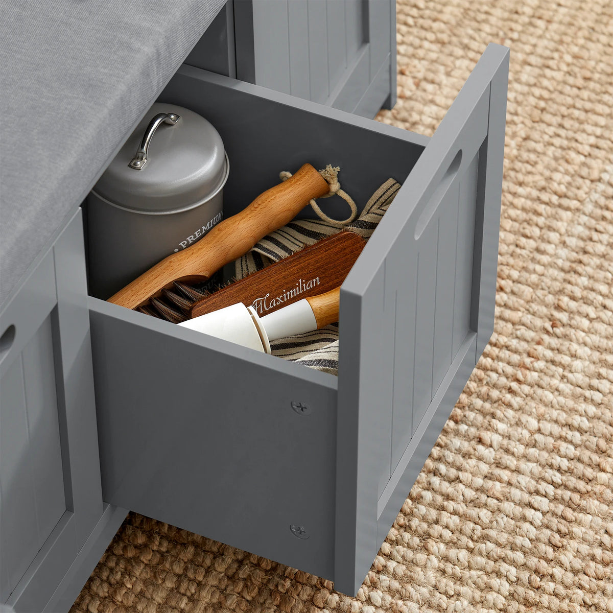 Banc à chaussures avec 2 portes, tiroirs et paniers Alcovea
