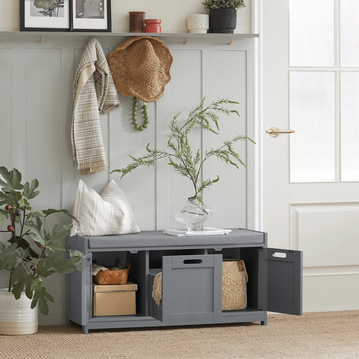 Banc à chaussures avec 2 portes, tiroirs et paniers Alcovea