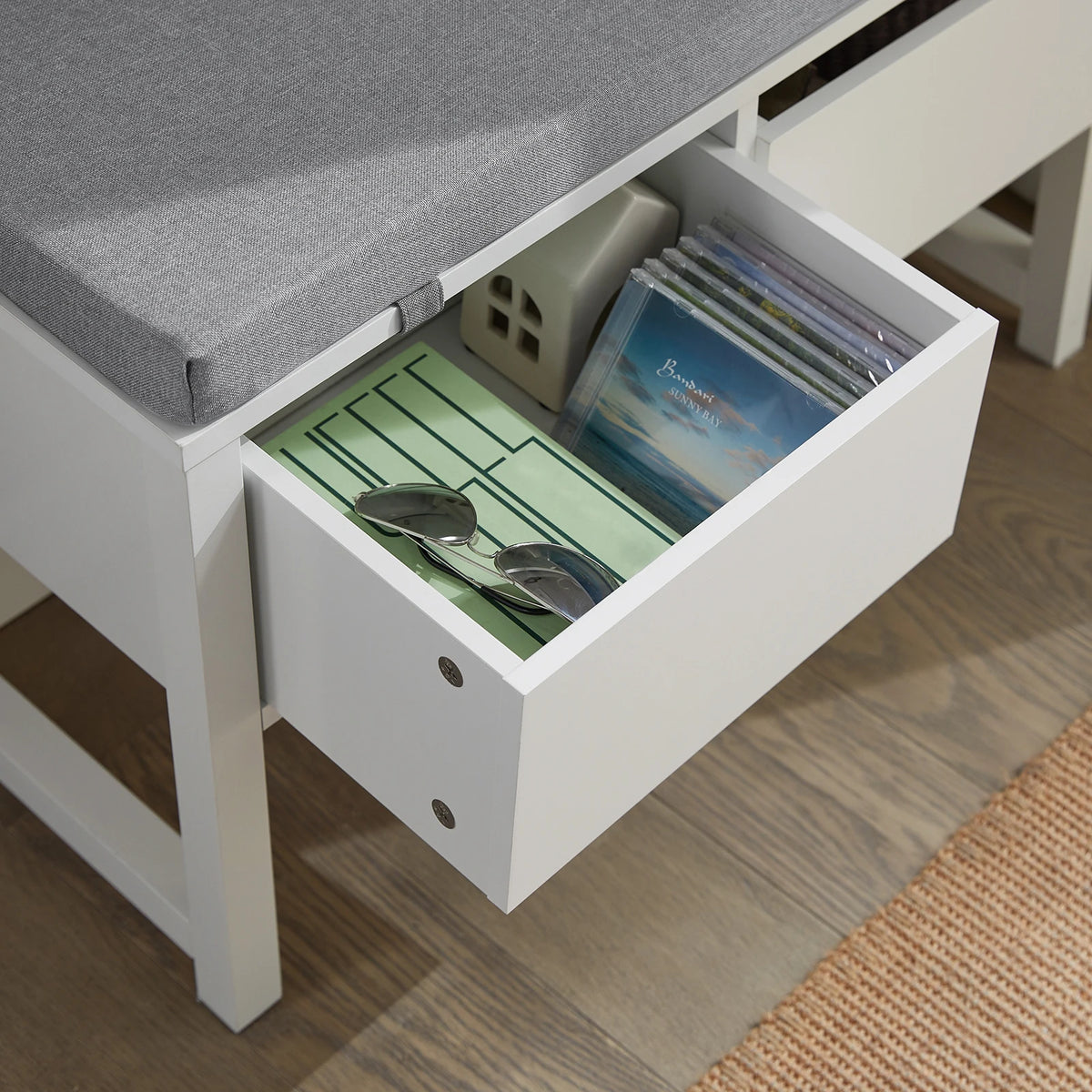 Banc à chaussures avec 2 tiroirs et assise Alcovea