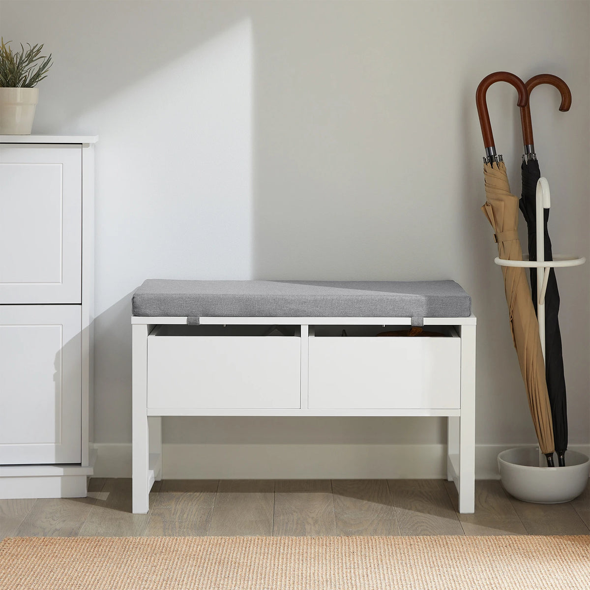 Banc à chaussures avec 2 tiroirs et assise Alcovea