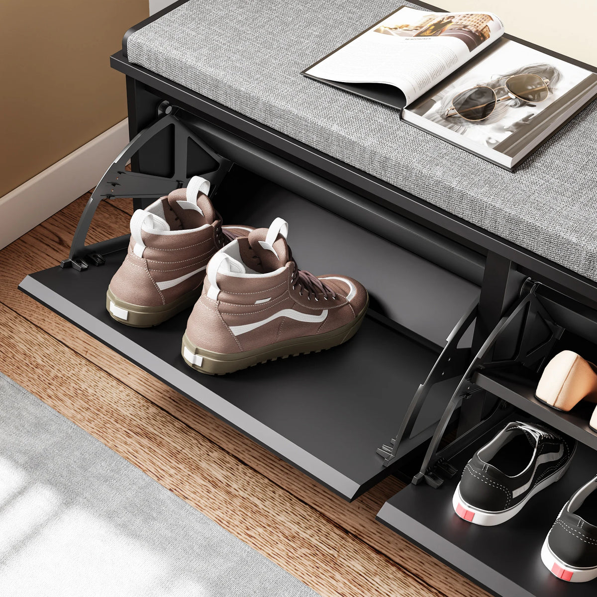 Banc à chaussures avec assise blanc 100x46x26cm Alcovea