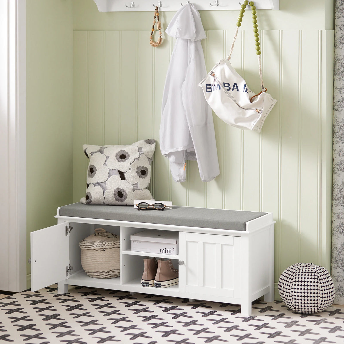 Banc à chaussures avec assise blanc Alcovea