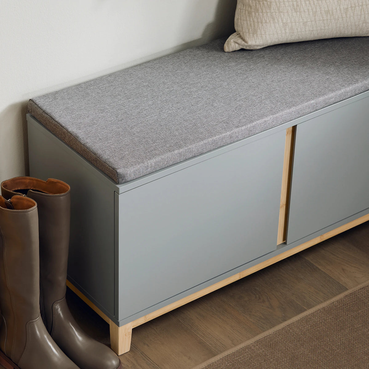 Banc à chaussures avec assise gris 90x47x34cm Alcovea
