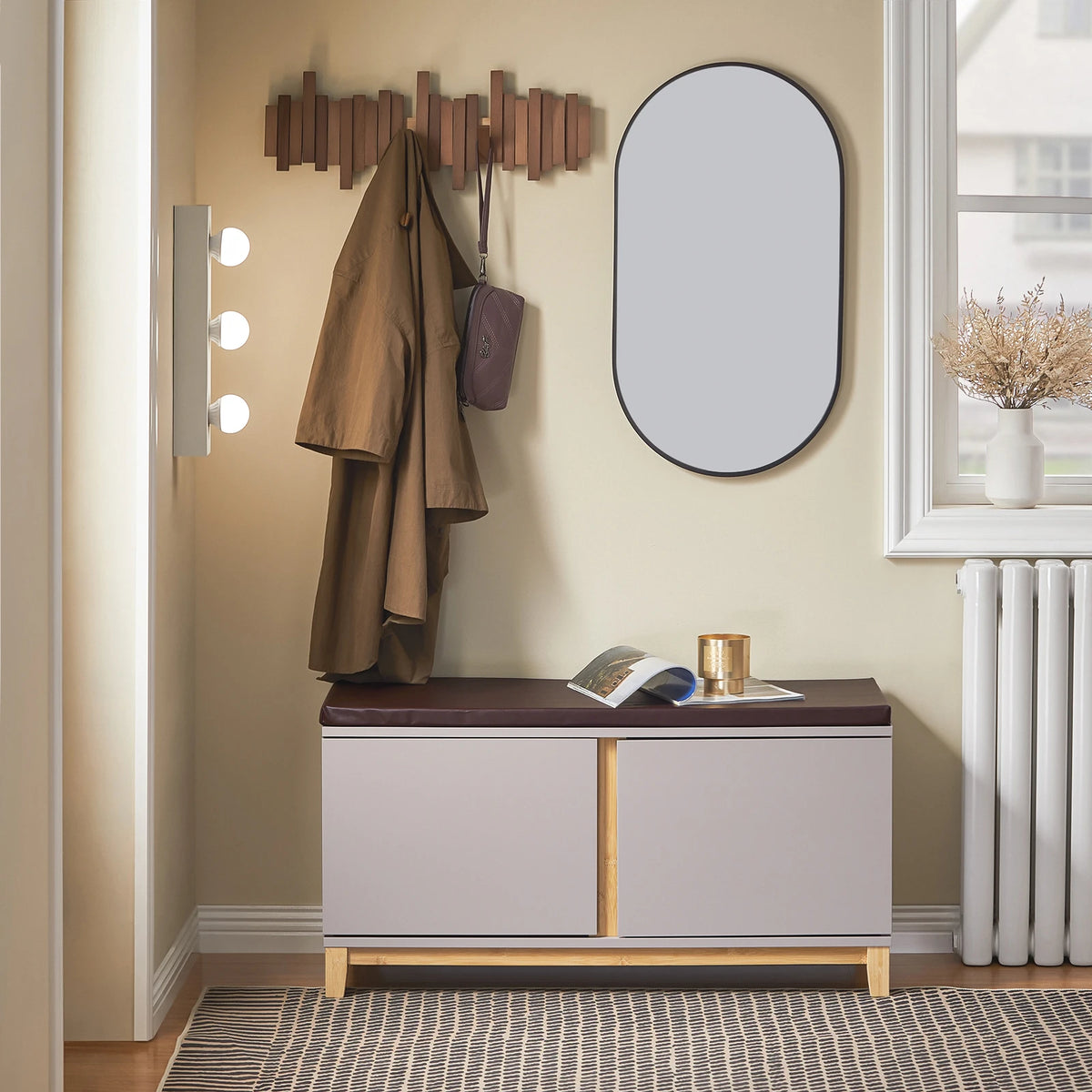 Banc à chaussures avec assise gris 90x47x34cm Alcovea