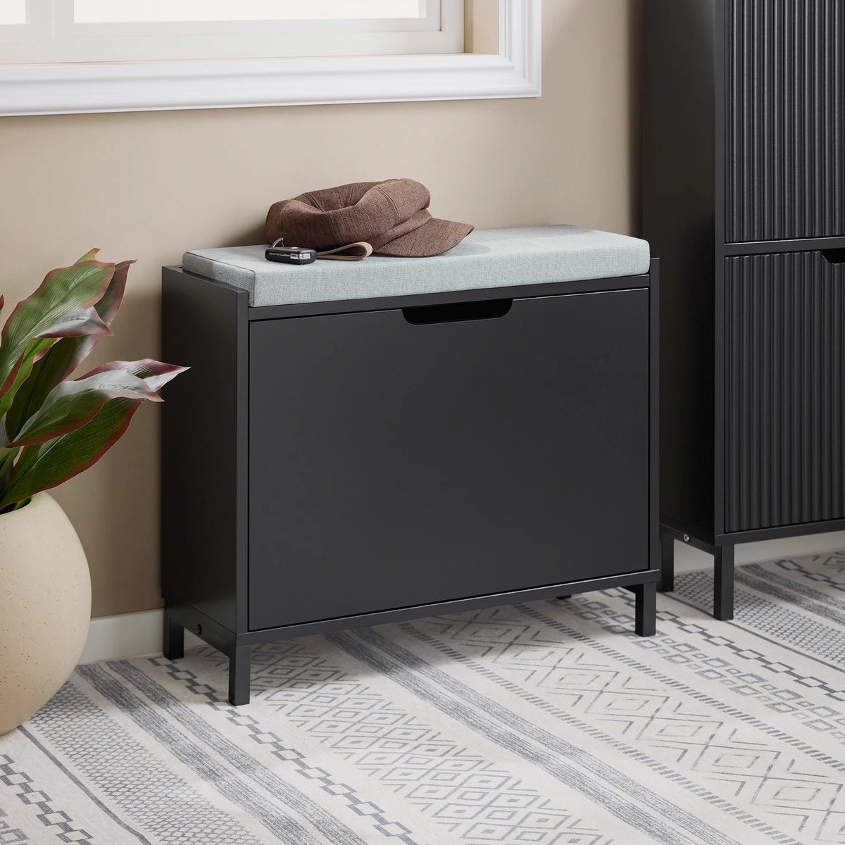Banc à chaussures avec assise grise Alcovea