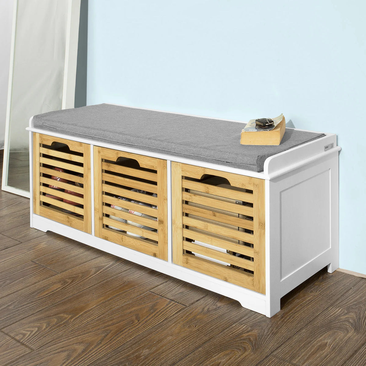 Banc à chaussures avec tiroirs, 3 paniers et assise Alcovea