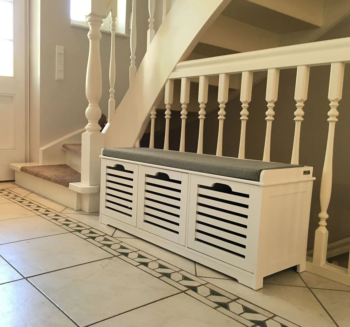 Banc à chaussures avec tiroirs, 3 paniers et assise Alcovea