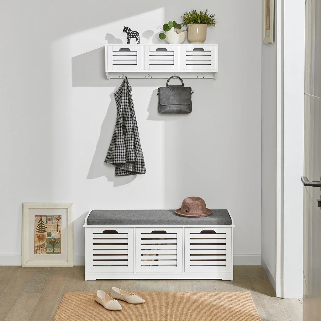 Banc à chaussures avec tiroirs, 3 paniers et assise Alcovea
