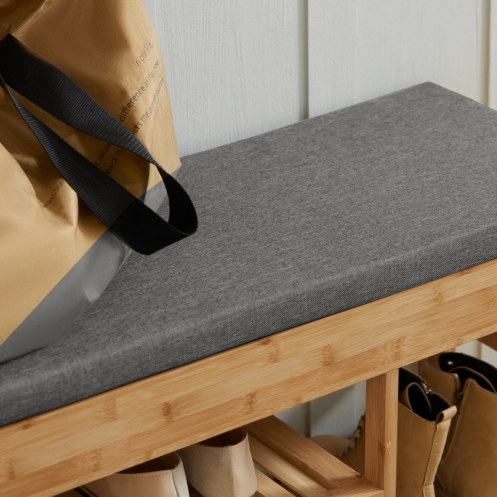 Banc à chaussures en bambou avec tiroirs et assise Alcovea
