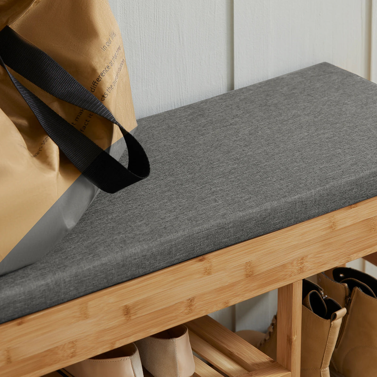 Banc à chaussures en bambou avec tiroirs et assise Alcovea