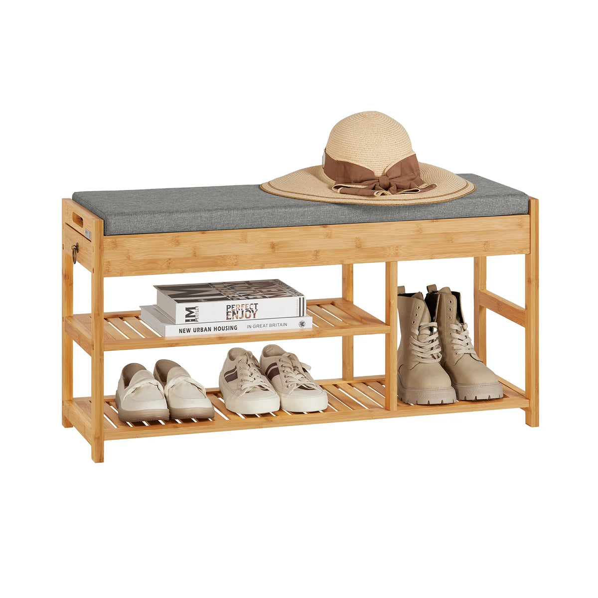 Banc à chaussures en bambou avec tiroirs et assise Alcovea
