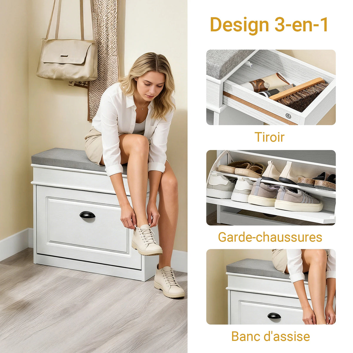 Banc à chaussures étroit vintage avec assise Alcovea