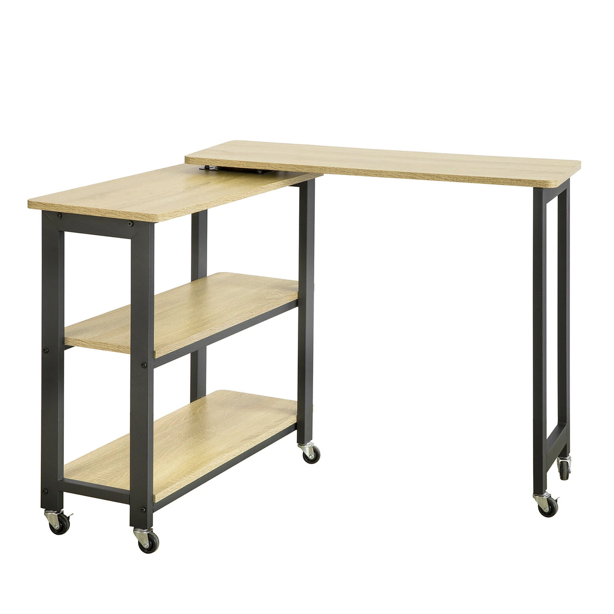 Bureau sur roulettes d'angle avec 2 étagères Alcovea