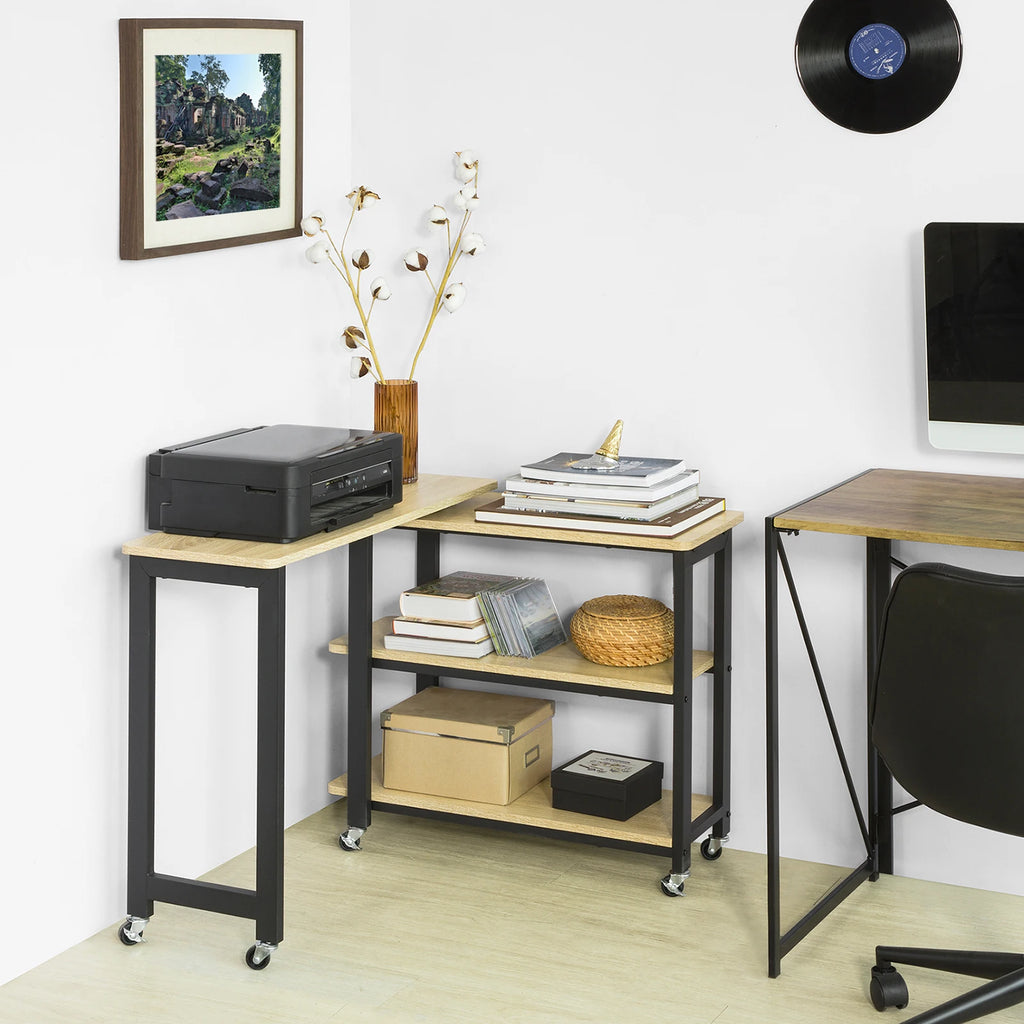 Bureau sur roulettes d'angle avec 2 étagères Alcovea