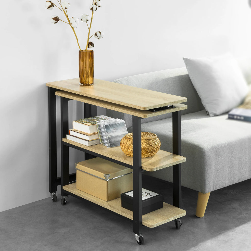Bureau sur roulettes d'angle avec 2 étagères Alcovea