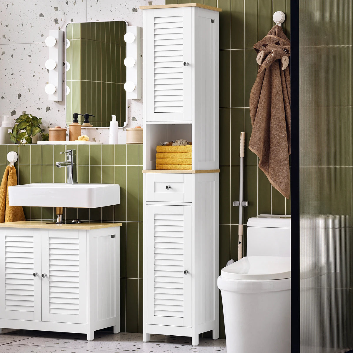 Colonne de salle de bain étroite avec tiroirs Alcovea