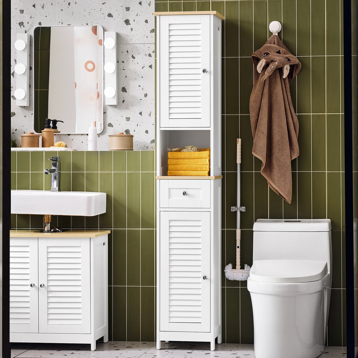Colonne de salle de bain étroite avec tiroirs Alcovea