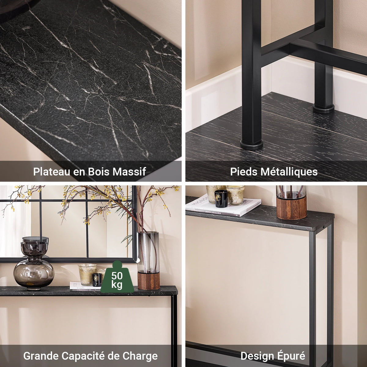 Console d'entrée étroite en métal noir Alcovea