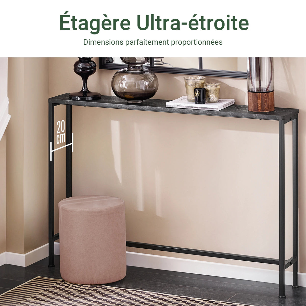 Console d'entrée étroite en métal noir Alcovea