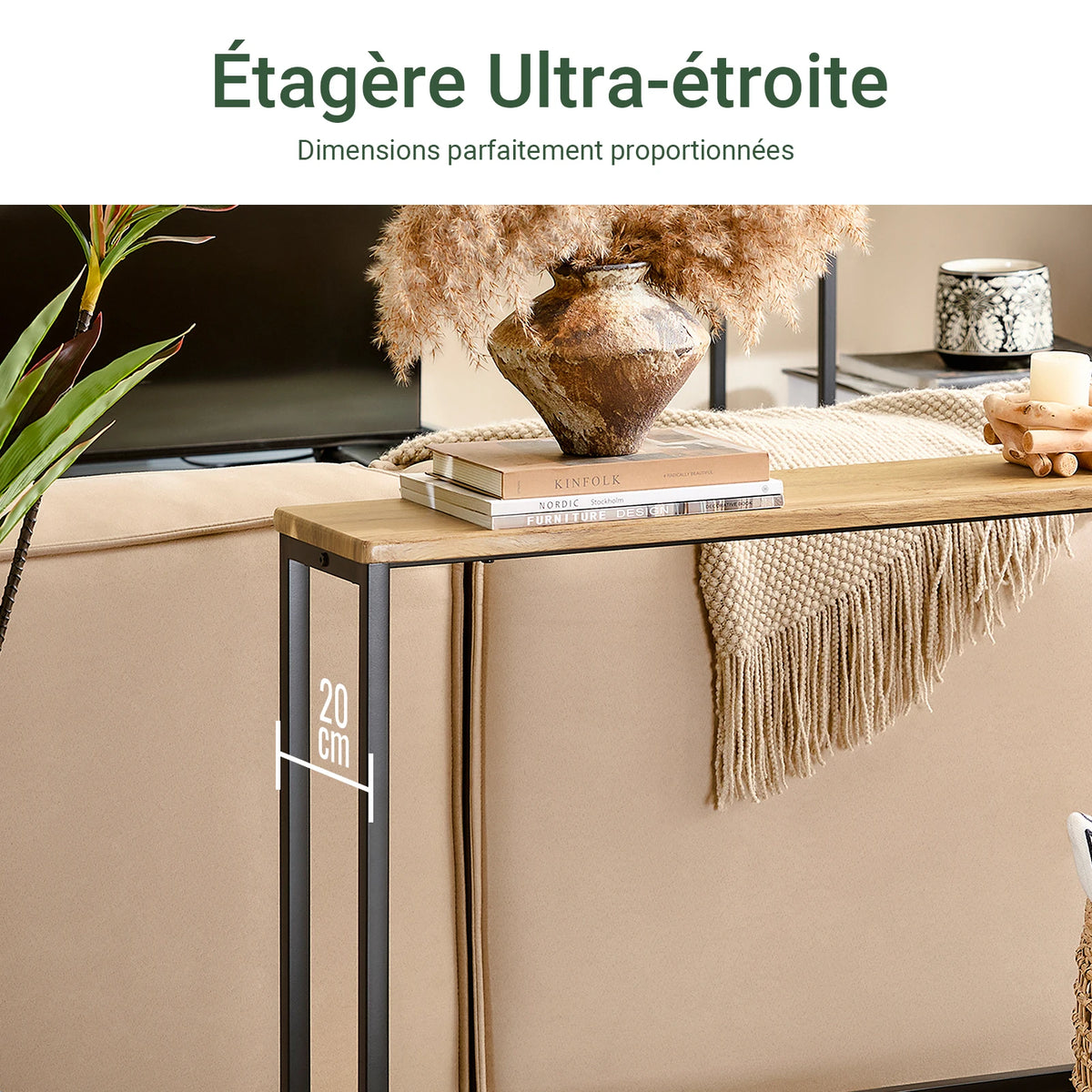 Console d'entrée étroite en métal vintage 120x65x20cm Alcovea