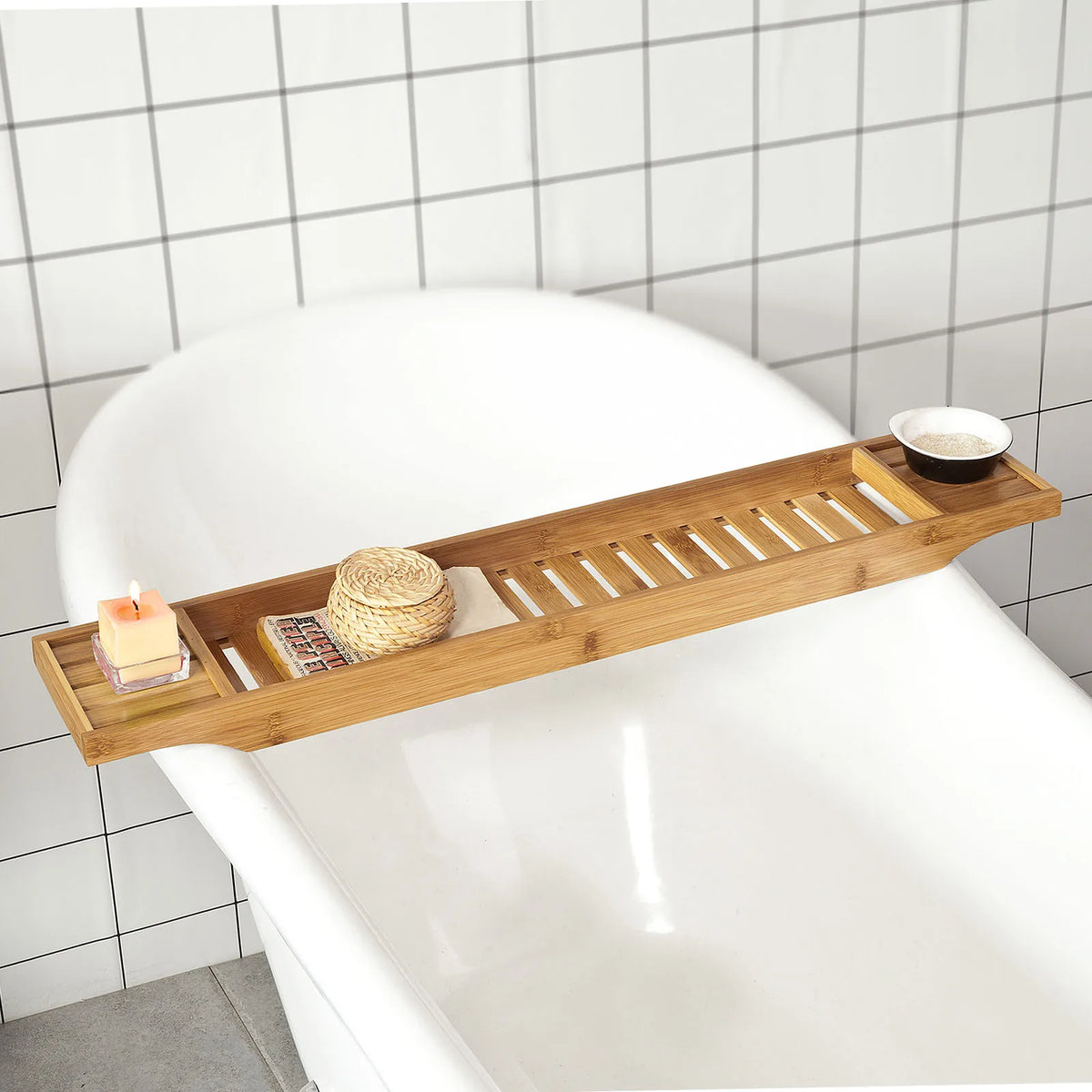 Étagère de salle de bain en bambou avec étagères Alcovea
