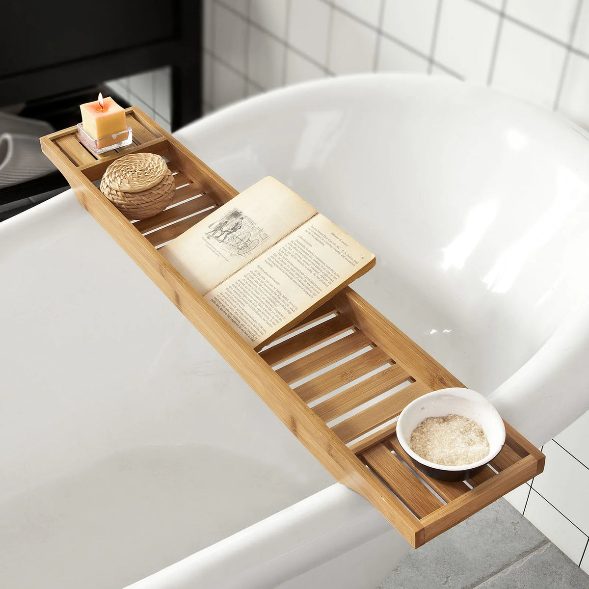 Étagère de salle de bain en bambou avec étagères Alcovea