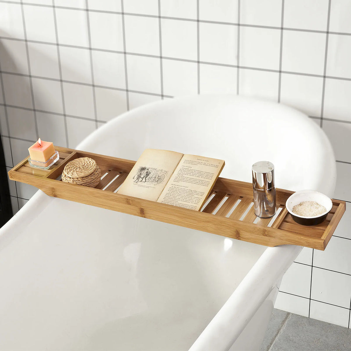Étagère de salle de bain en bambou avec étagères Alcovea