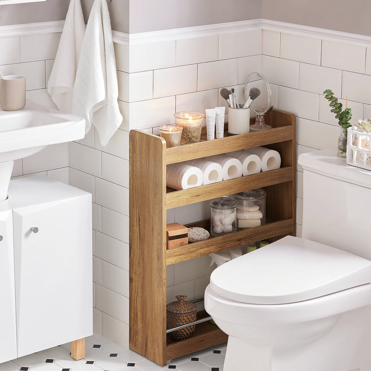 Étagère de salle de bain étroite avec étagères Alcovea