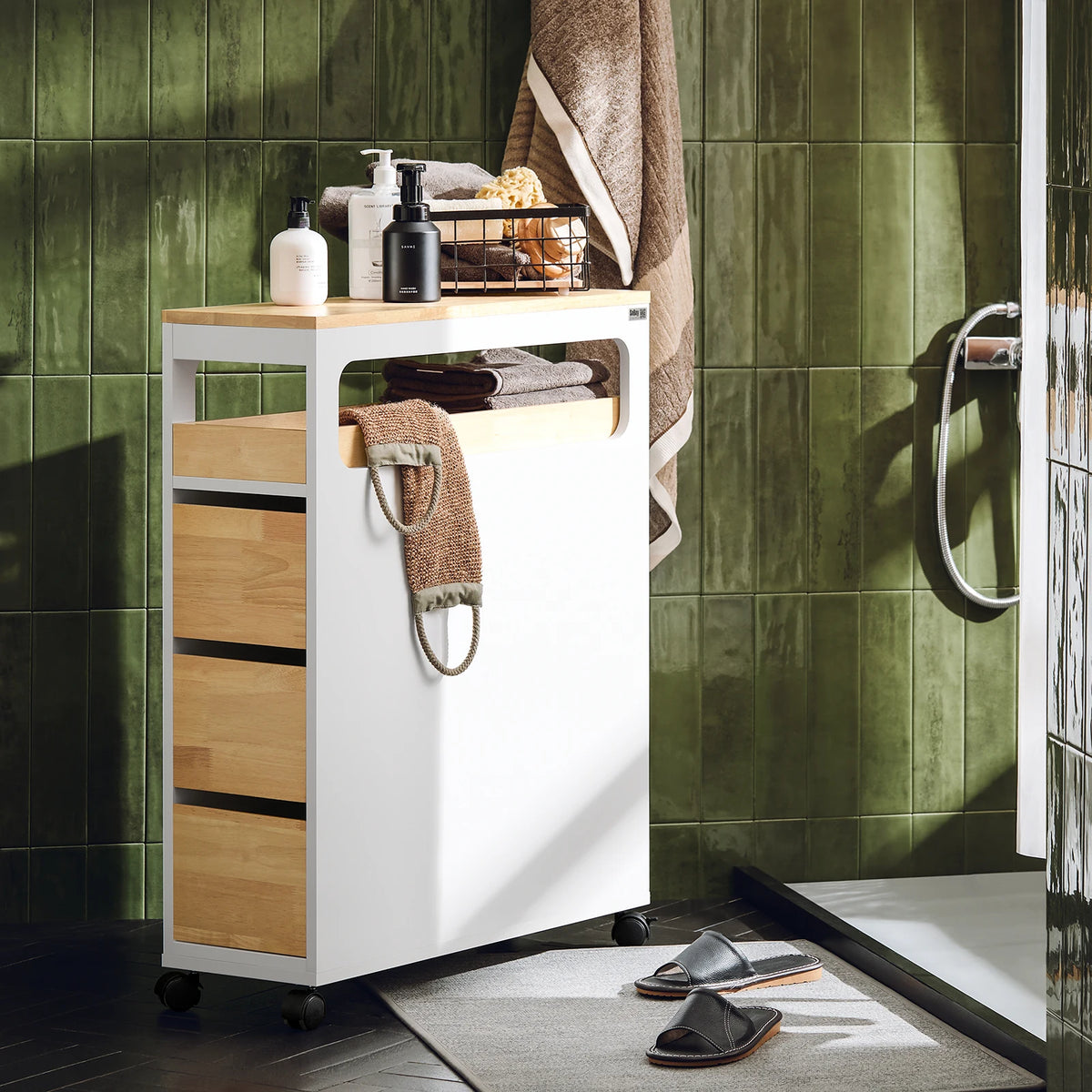 Étagère de salle de bain sur roulettes Alcovea