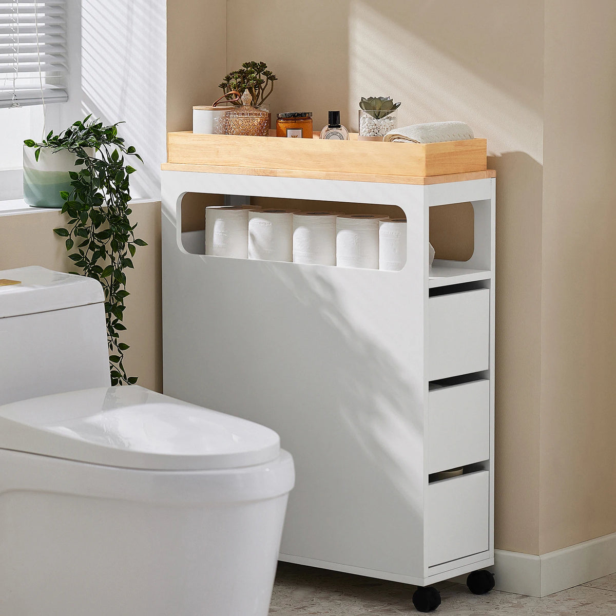 Étagère de salle de bain sur roulettes Alcovea