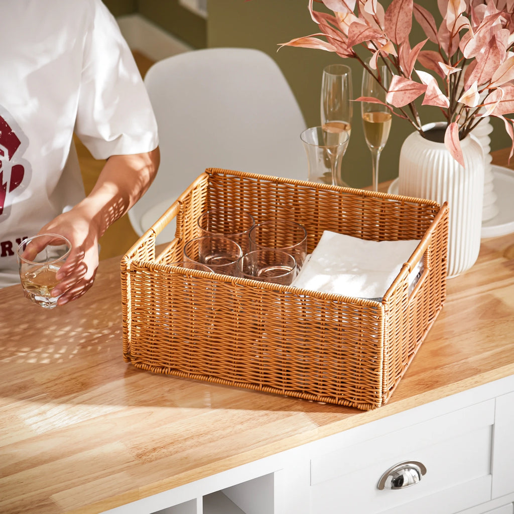 Îlot de cuisine en rotin avec paniers Alcovea