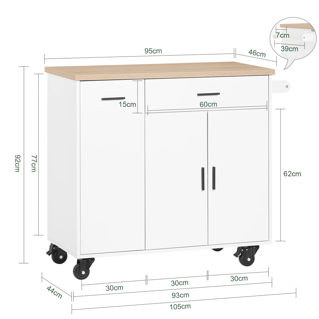 Îlot de cuisine sur roulettes 105x92x46cm Alcovea