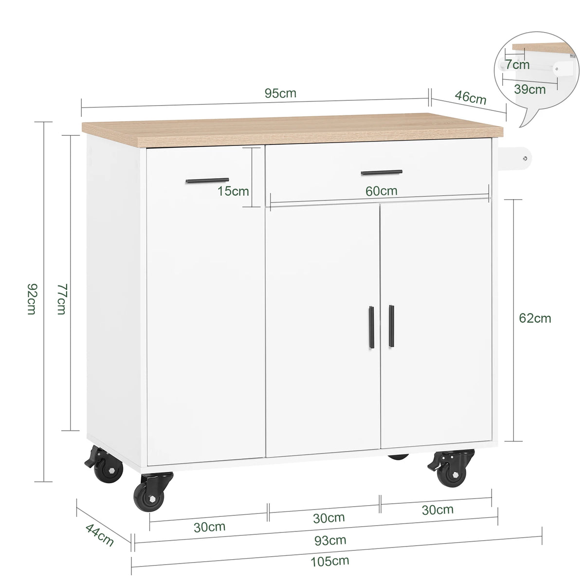 Îlot de cuisine sur roulettes 105x92x46cm Alcovea