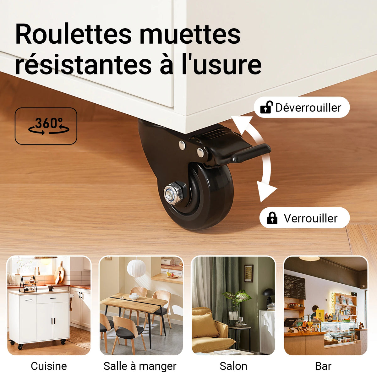Îlot de cuisine sur roulettes 105x92x46cm Alcovea