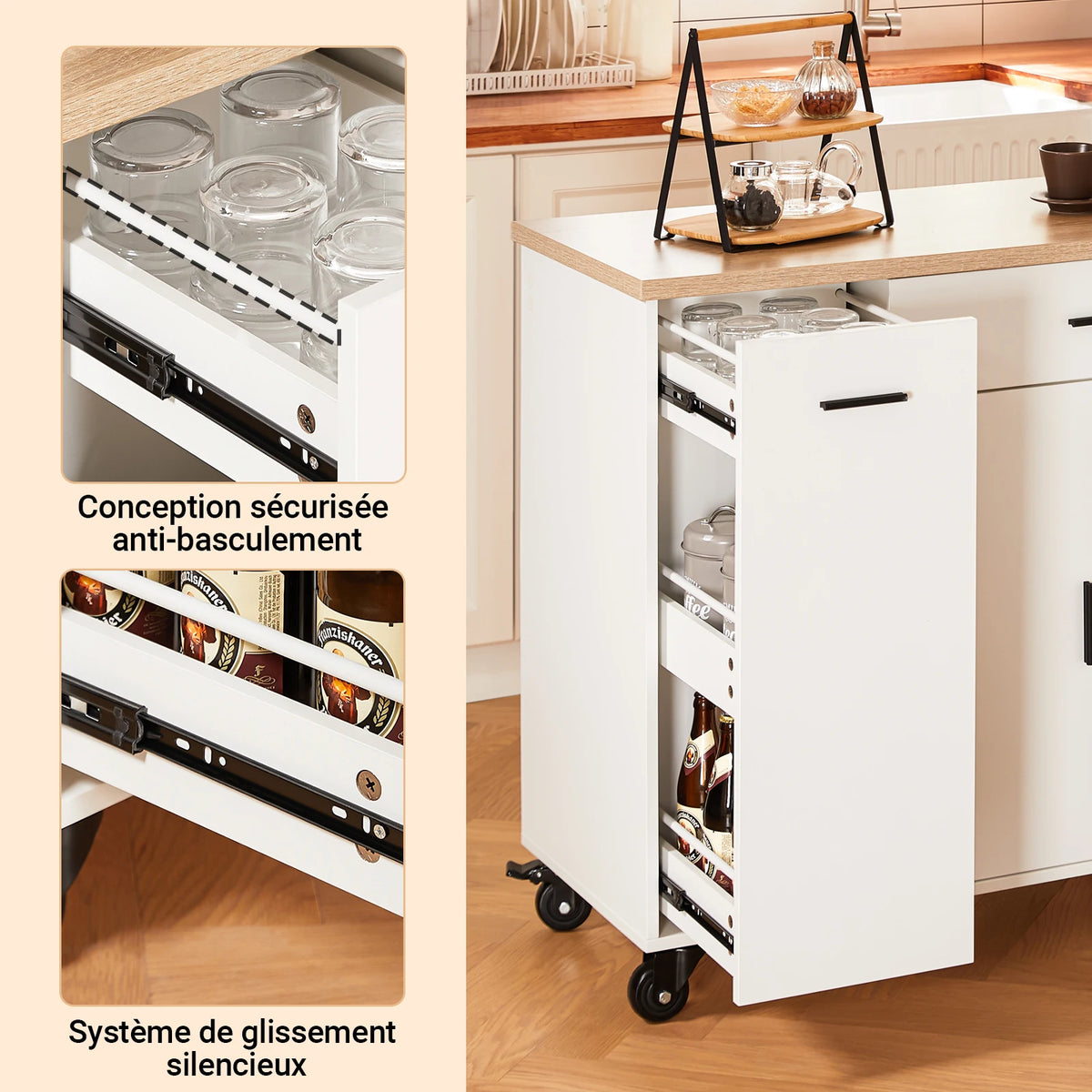 Îlot de cuisine sur roulettes 105x92x46cm Alcovea