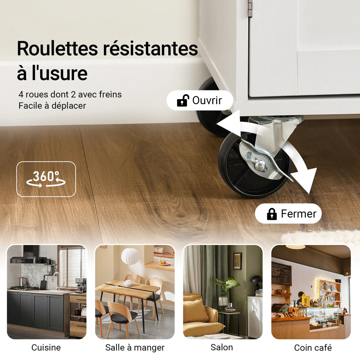Îlot de cuisine sur roulettes avec rangement Alcovea