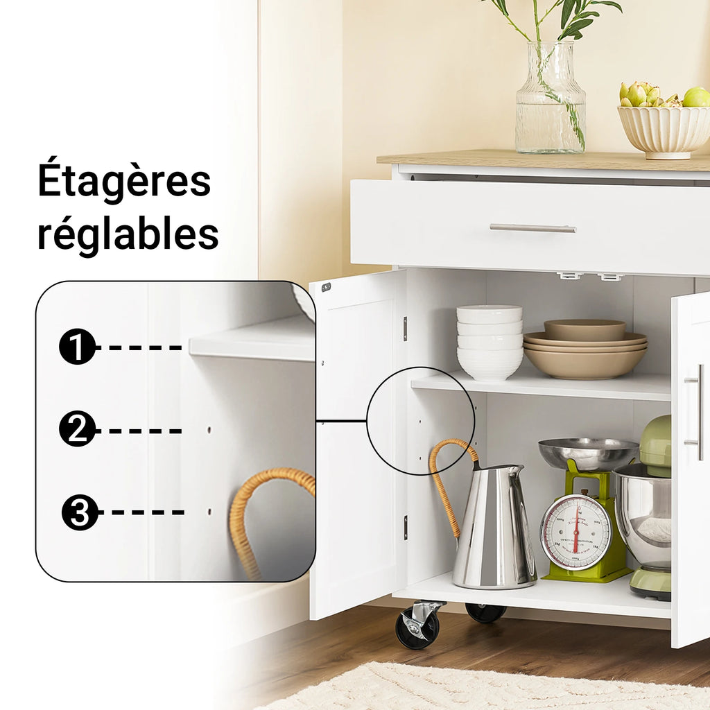 Îlot de cuisine sur roulettes avec rangement Alcovea
